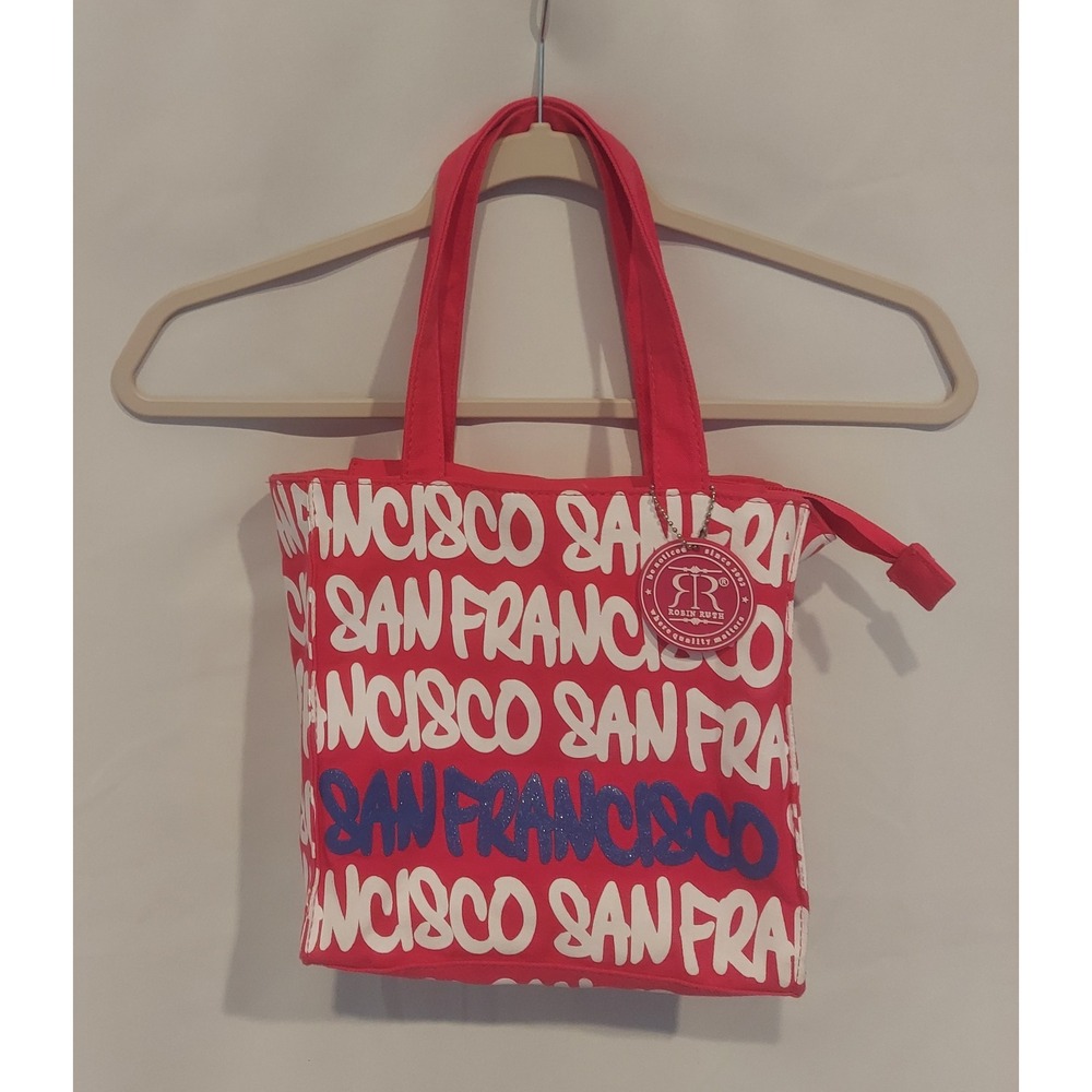 Robin Ruth Womens Pink San Francisco Graffiti Print Canvas Tote Bag Size 9×4×9